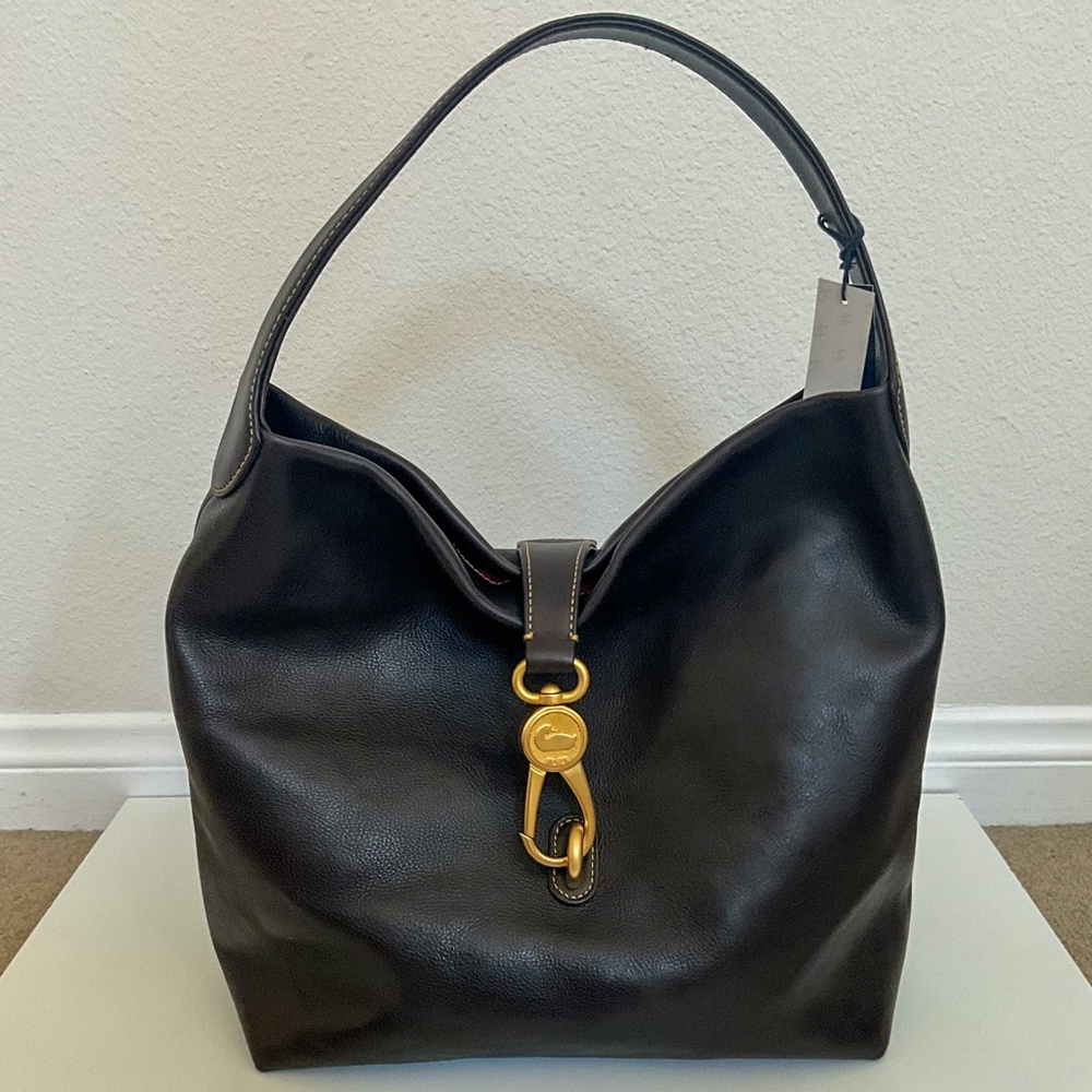 ✨NEW✨Dooney & Bourke FLORENTINE Leather LOGO LOCK Hobo Shoulder - BROWN TMORO - Picture 3 of 13
